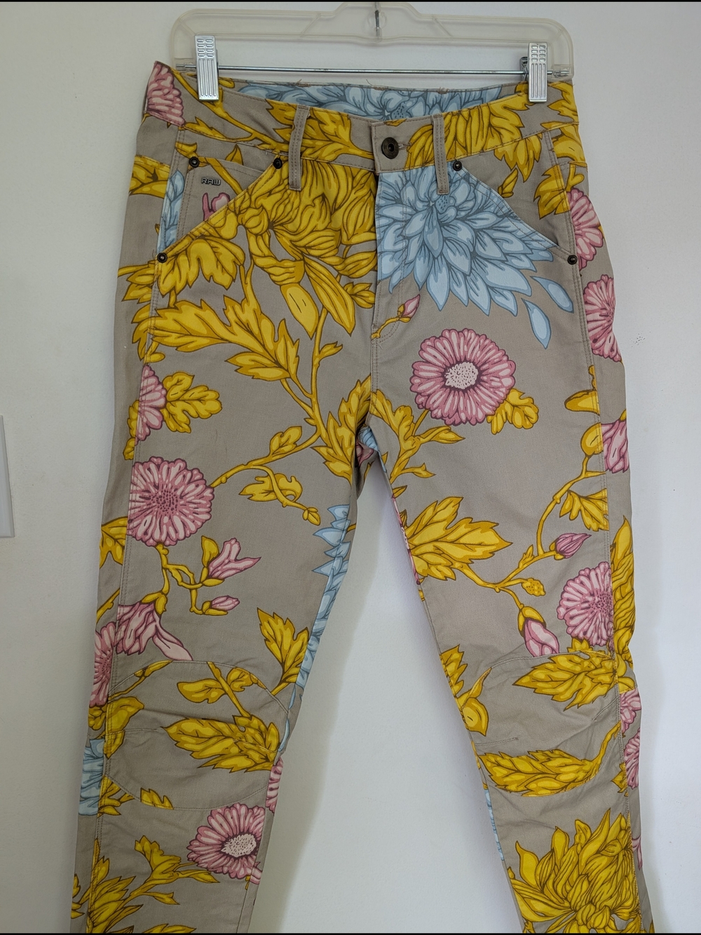 G-Star Floral Print Beige Pants with Yellow and Light Blue Accents